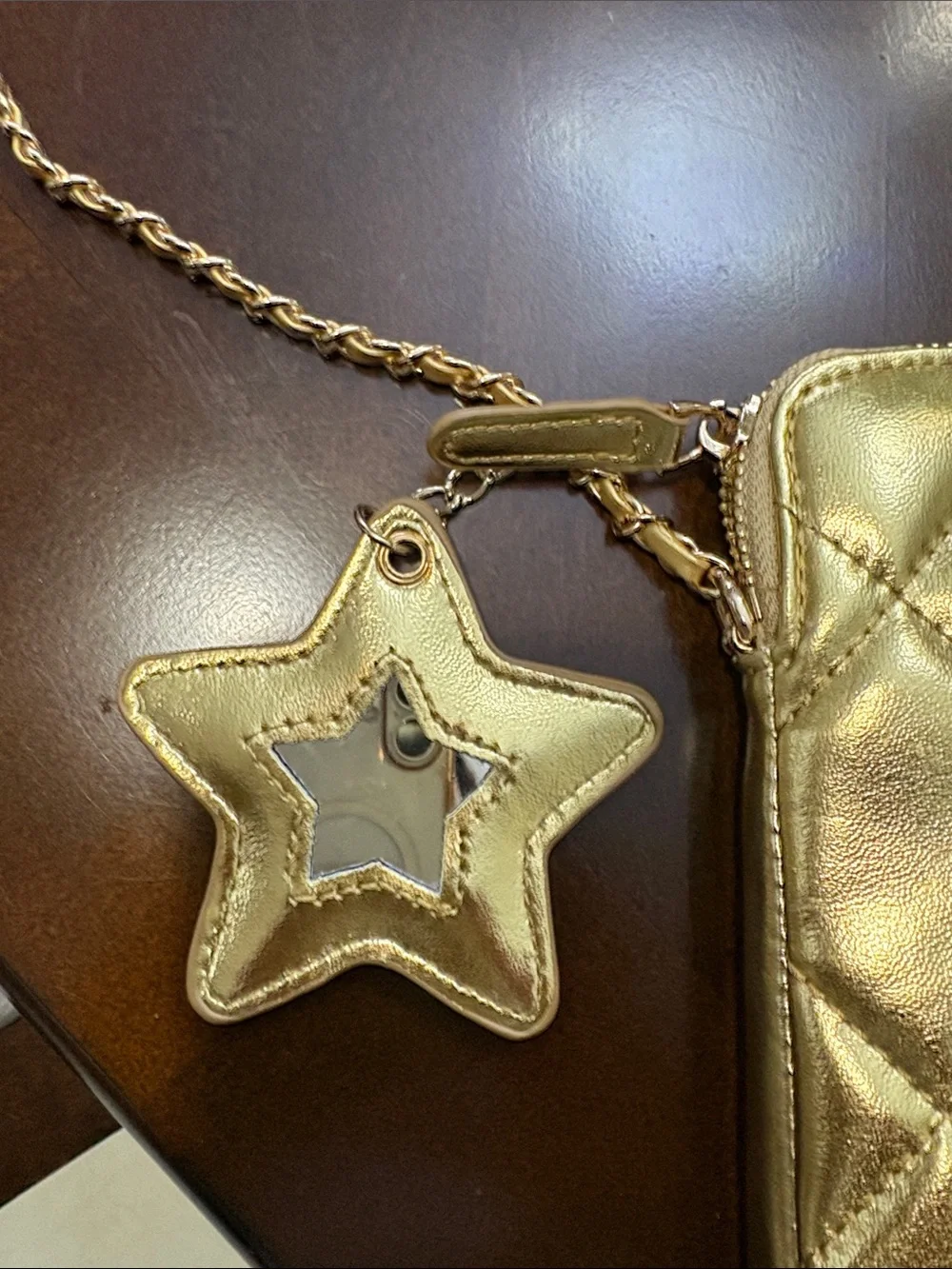 BRAND NEW! CHANEL Gold Quilted Leather Crossbody Phone Pouch with Star Charm
